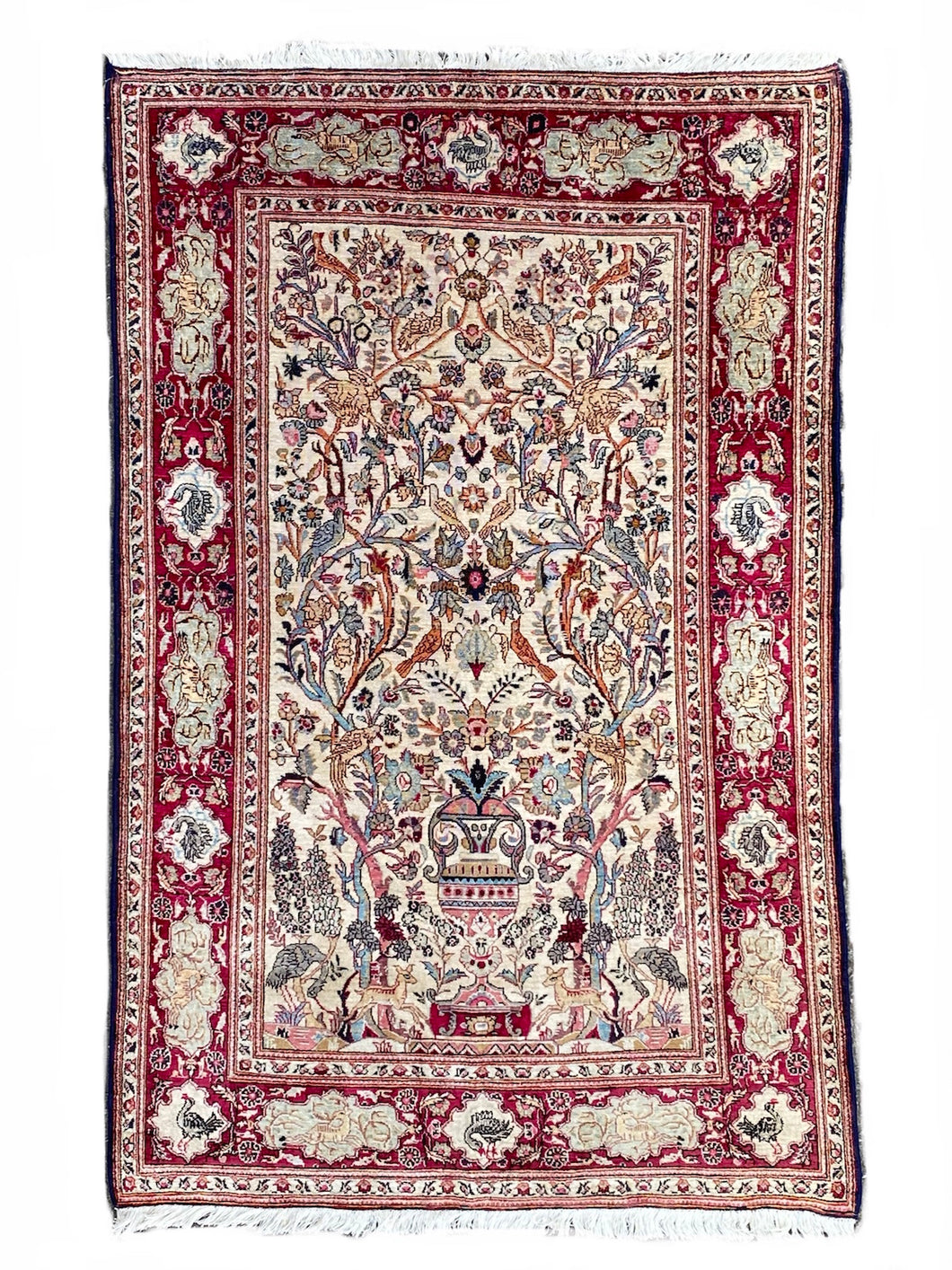 Tyna - Vintage Silk Kashan Garden Scene Rug