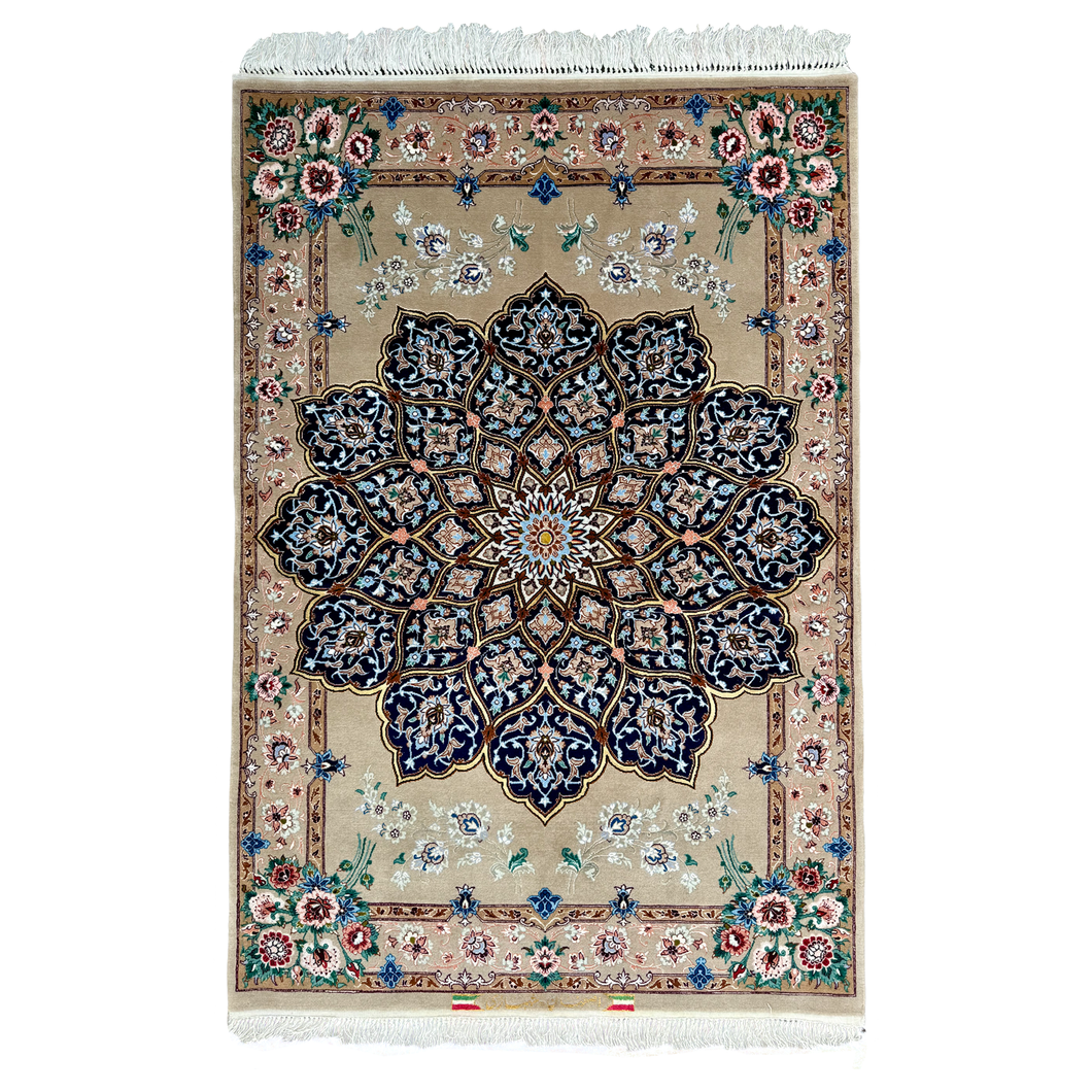 Alucio -  Fine Hand Made Part Silk Isfahan Persian Rug